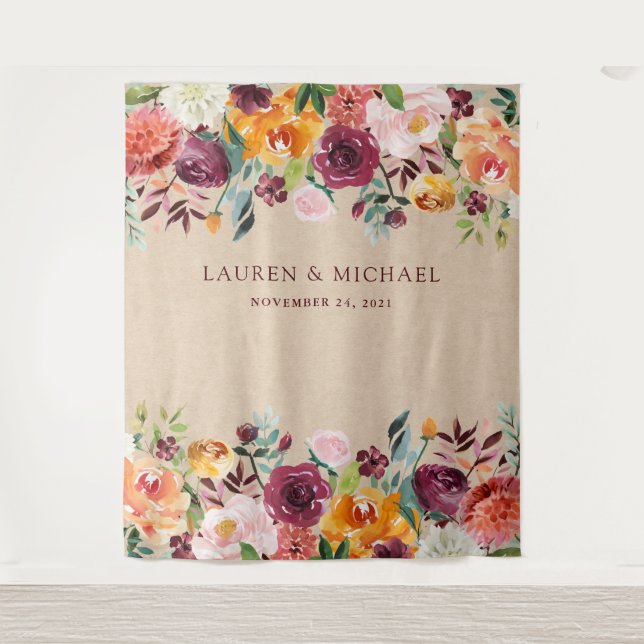 Tenture Burgundy Floral Contexte | Russe Photo Booth Prop (Devant)