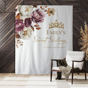 Tenture Burgundy Floral Fall Sweet 16 Contexte
