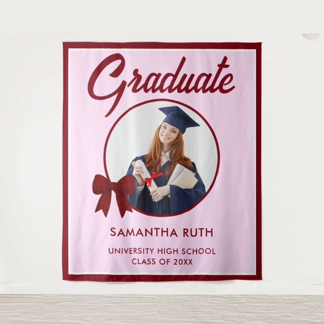 Tenture Burgundy Gingham Bow Photo Graduation Backdrop (Devant)
