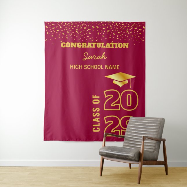 Tenture Burgundy & Gold Custom Graduation Party Contexte (En situation)