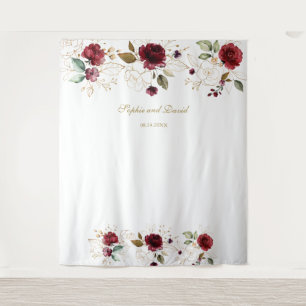 Tenture Burgundy Gold Floral Mariage Photo Booth fond