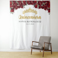 Burgundy Gold Floral Quinceanera Fond photo