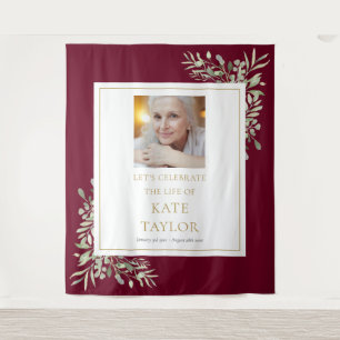 Tenture Burgundy Green Photo Funeral Memorial Service