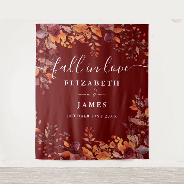 Tenture Burgundy Rustic Fall Floral Photo Booth Backdrop (Devant)