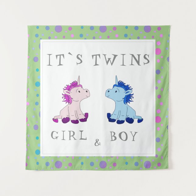 Tenture C`est Twins Licorne Rose et Bleu Baby Shower (Devant)