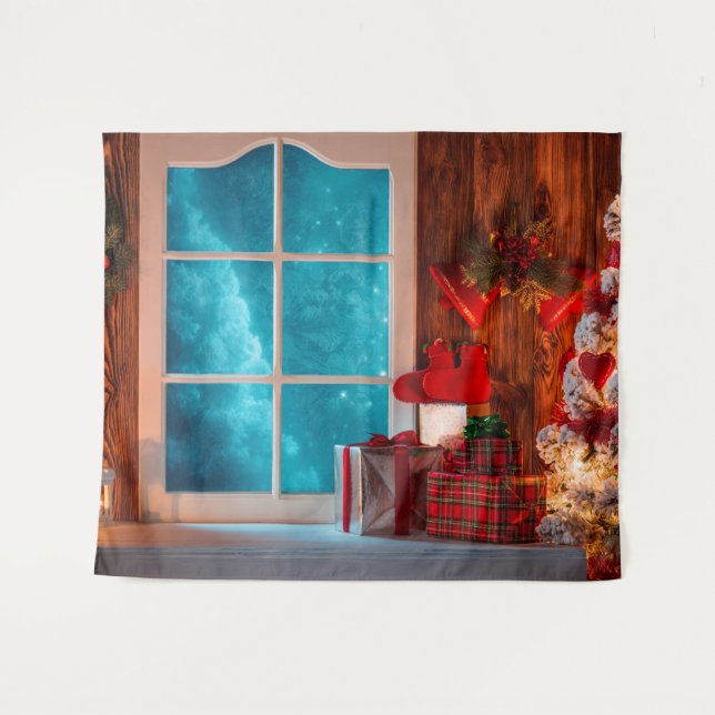 Tenture Cabine d'arbre de Noël hiver Xmas Fond (Devant (Horizontal))