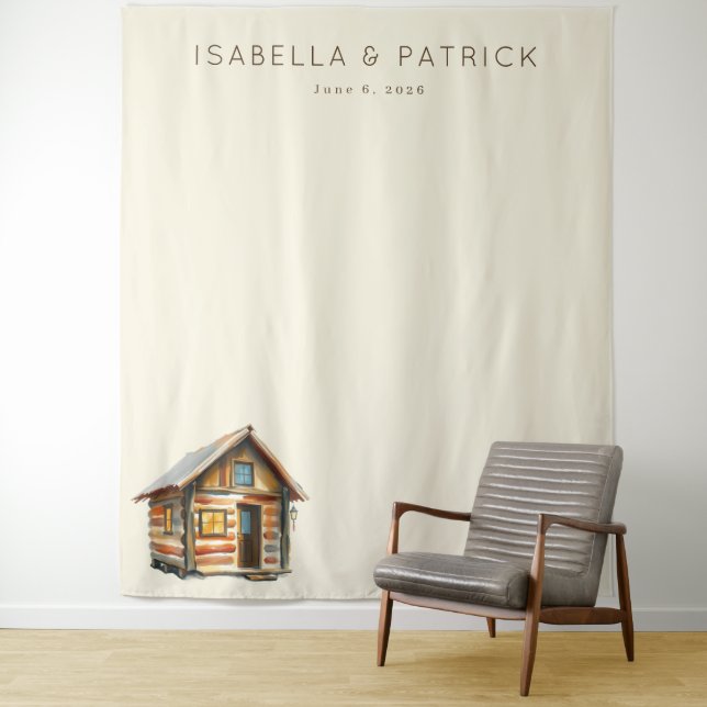 Tenture Cabine en bois rustique beige vintage (En situation)