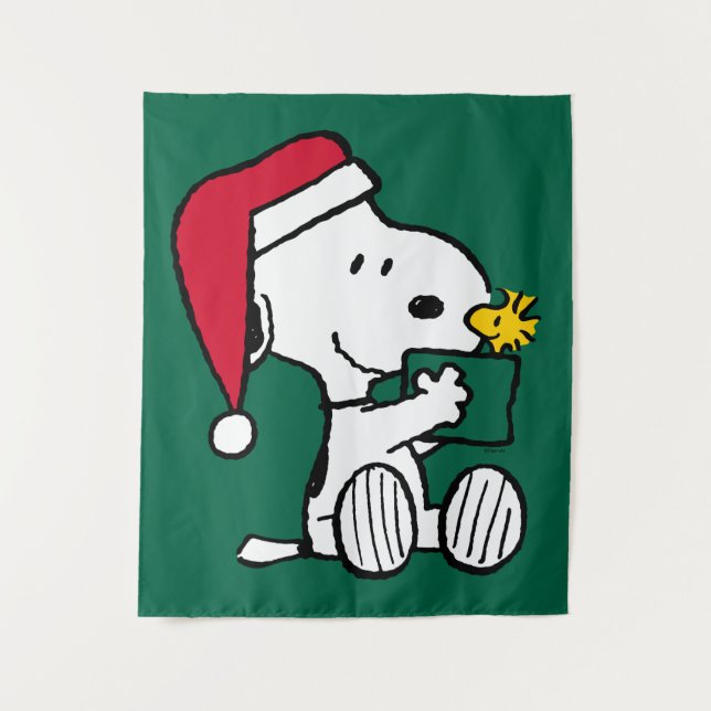 Tenture cacahuètes | Snoopy Père Noël & Woodstock Cadeau (Devant)