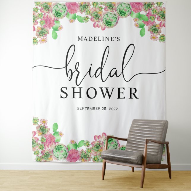 Tenture Cactus Cactées Succulente Fleurs Roses Baby Shower (En situation)