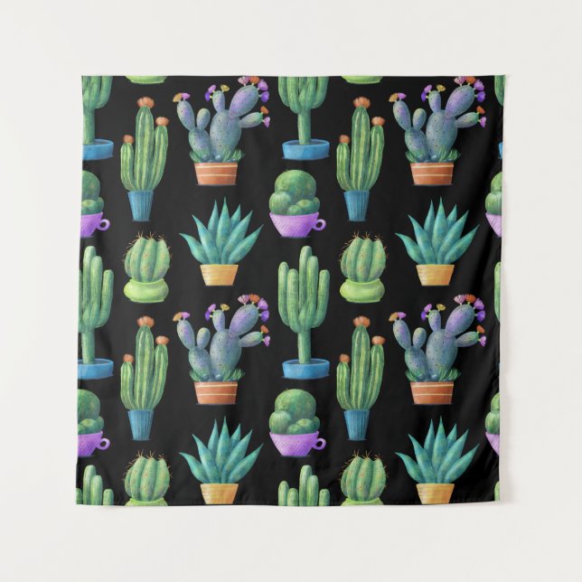 Tenture Cactus Colorés : Whimsical Seamless Design. (Devant)