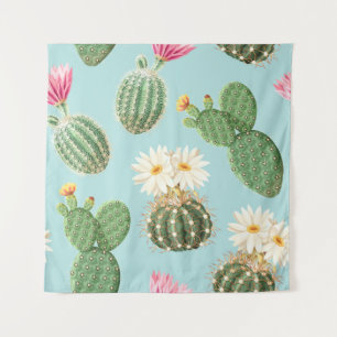 Tenture Cactus, fleurs roses : décor clair