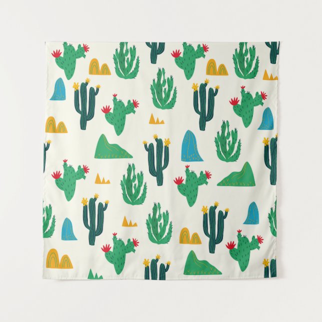 Tenture Cactus Naturel : Art Folk Sans Couleur. (Devant)