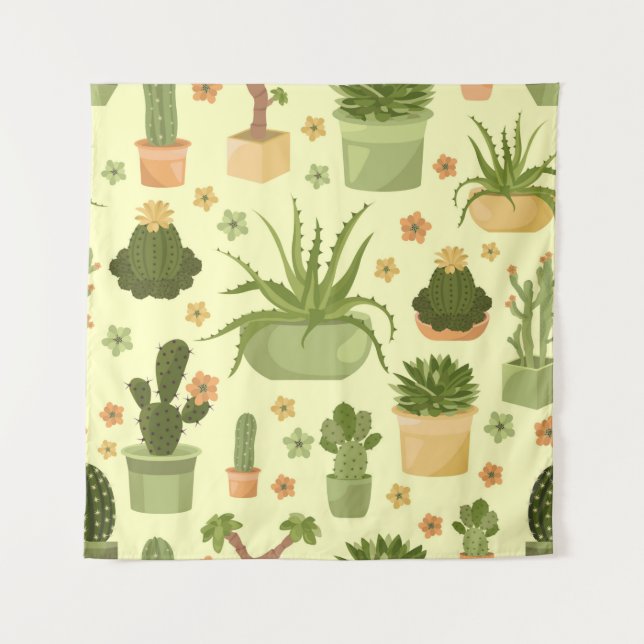 Tenture Cactuses and succulents seamless pattern. Housepla (Devant)