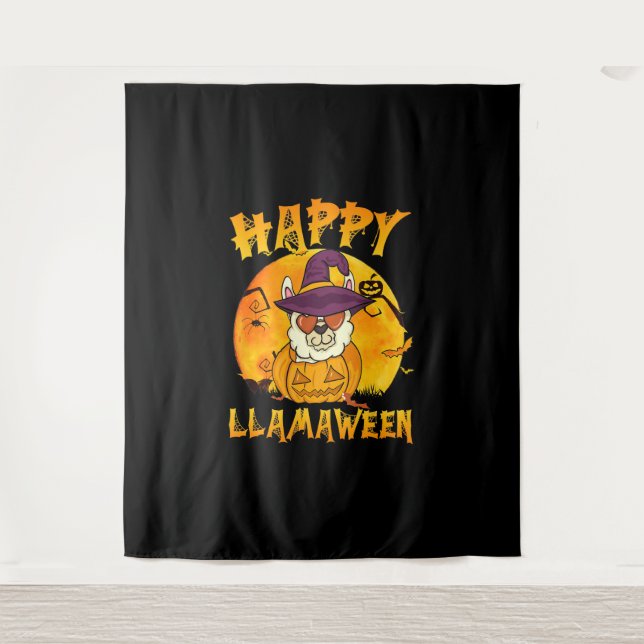Tenture Cadeau araignée | Joyeuse Llamaween Llama Sorcière (Devant)