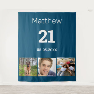 Tenture cadeau bleu de 21 ans avec monogramme pour homme
