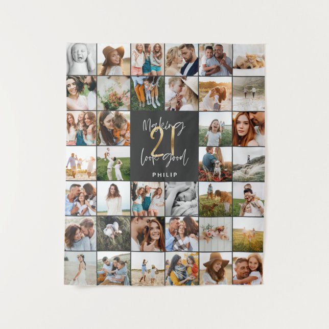 Tenture Cadeau d'anniversaire 21 ans multi photo moderne é (Devant)