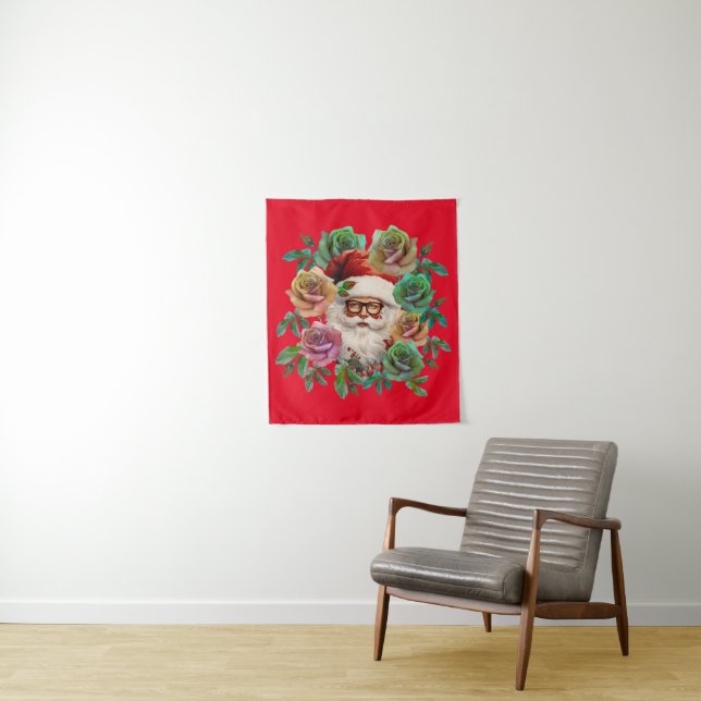 Tenture Cadeau de Noël floral Père Noël (En situation)