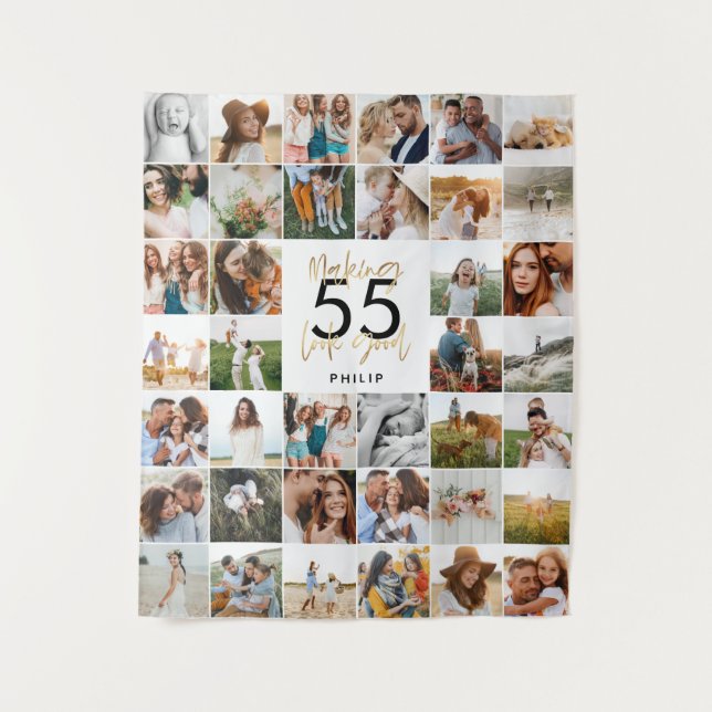 Tenture cadeau de script de photo multiple chic âge éditab (Devant)