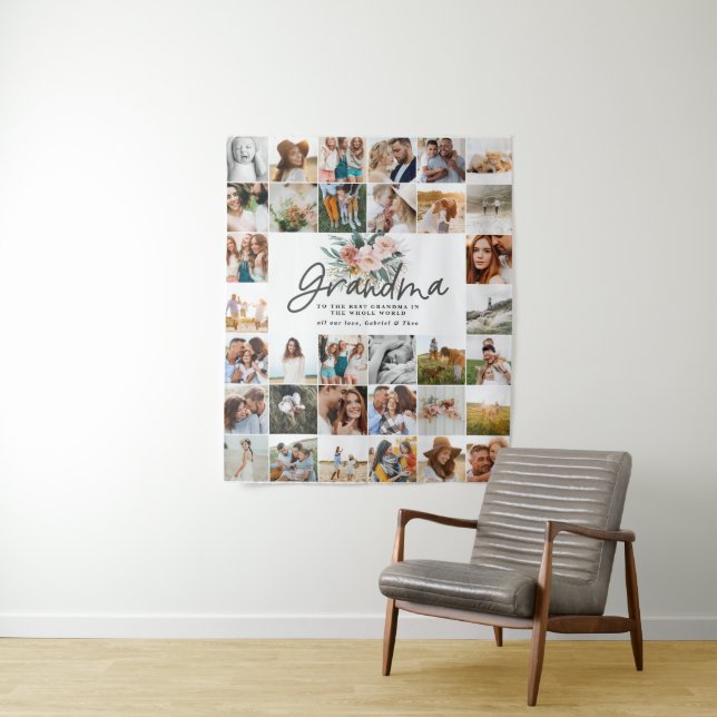 Tenture Cadeau grand-mère multi photo belle florale  (En situation)