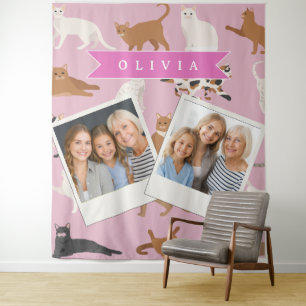 Tenture Cadeau Personnalisé Motif de Chat Rose Mignon pour