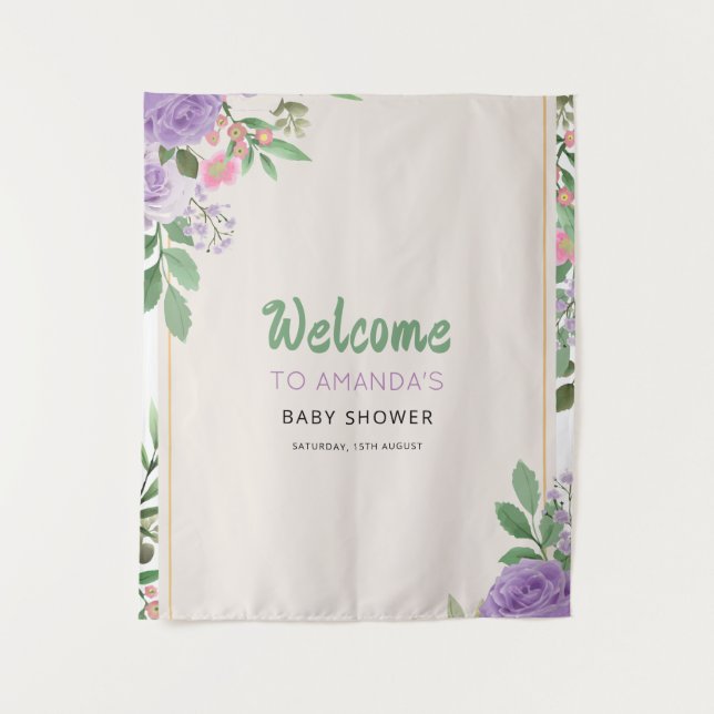 Tenture Cadeaux Baisers de Papillon Fleurs Violettes Baby  (Devant)