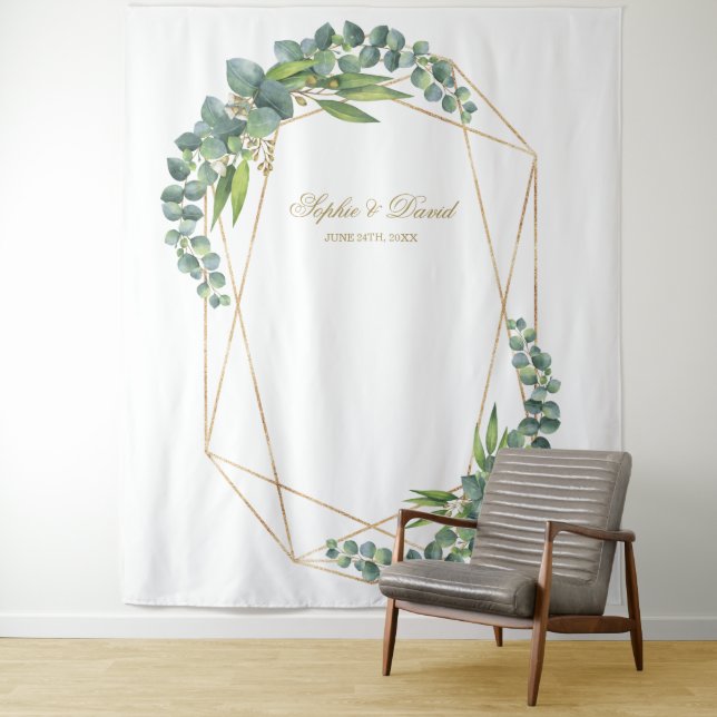 Tenture Cadre de mariage en or Fleur de Eucalyptus Luxe (En situation)