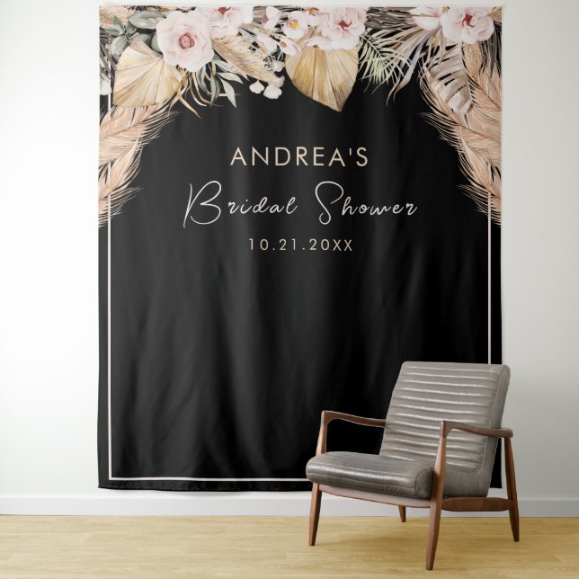 Tenture Cadre noir Pampas Grass Fête des mariées fond (En situation)