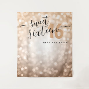 Tenture Cadre personnalisé Rose Gold Lights Sweet 16