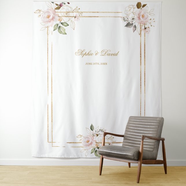 Tenture Cadres en or rose flush Floral Photo Booth Arrière (En situation)