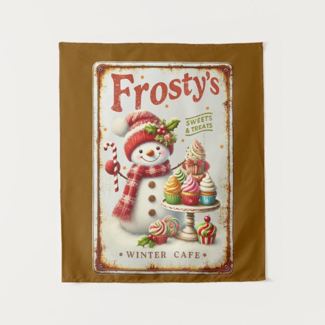 Tenture Café d'hiver Noël bonhomme de neige cool art rusti (Devant)