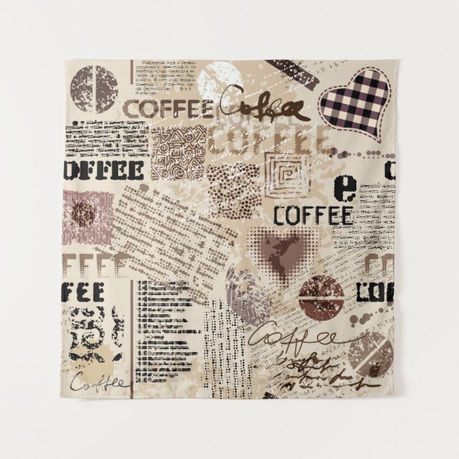 Tenture Café. motif de café Abstrait sur fond brun (Devant)