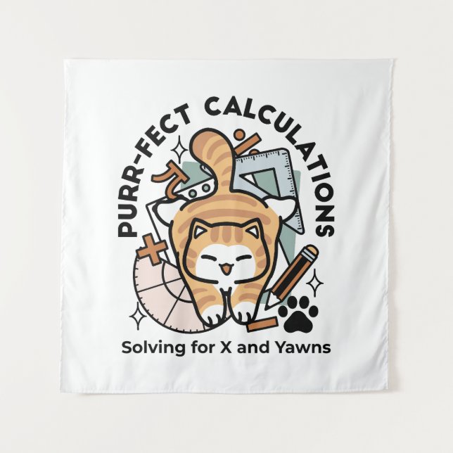 Tenture Calculs Parfaits – Création de chat de maths drôle (Devant)