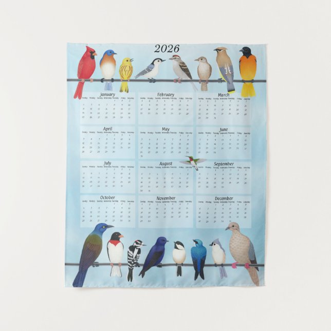 Tenture Calendrier des oiseaux jardins 2026 (Devant)