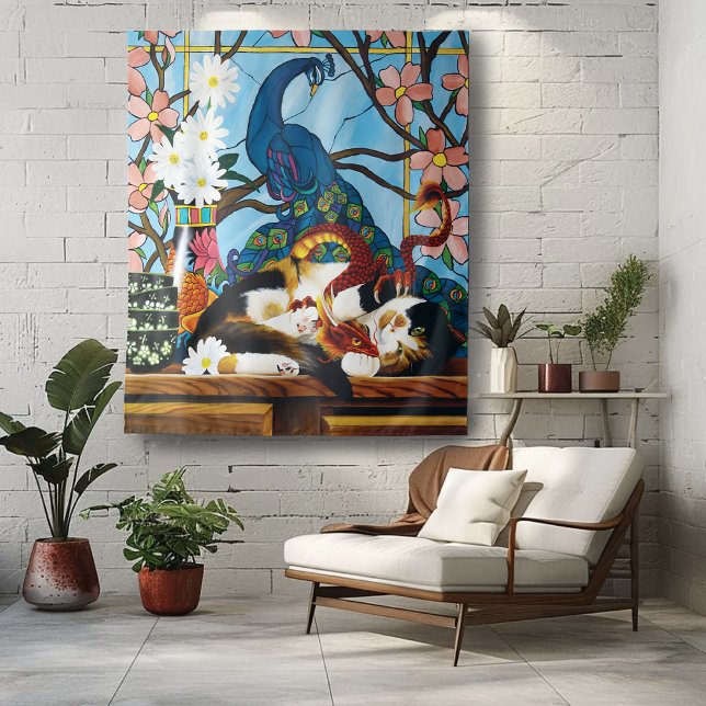 Tenture Calico Cat Dragon Rouge (Créateur téléchargé)