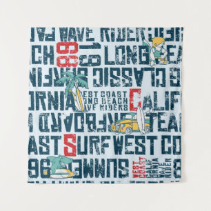Tenture California Surfing Team : Grunge Seamless Motif.