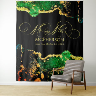 Tenture Calligraphie dorée personnalisée Photo de mariage
