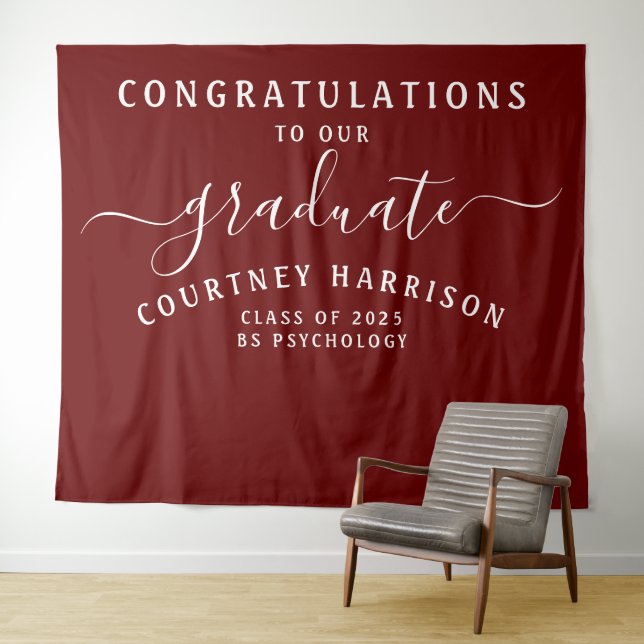 Tenture Calligraphie élégante de script Diplômé | Marron (En situation (horizontale))