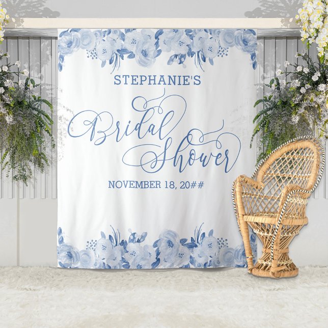 Tenture Calligraphie Élégante Dusty BlueFleurs Mariage (Créateur téléchargé)