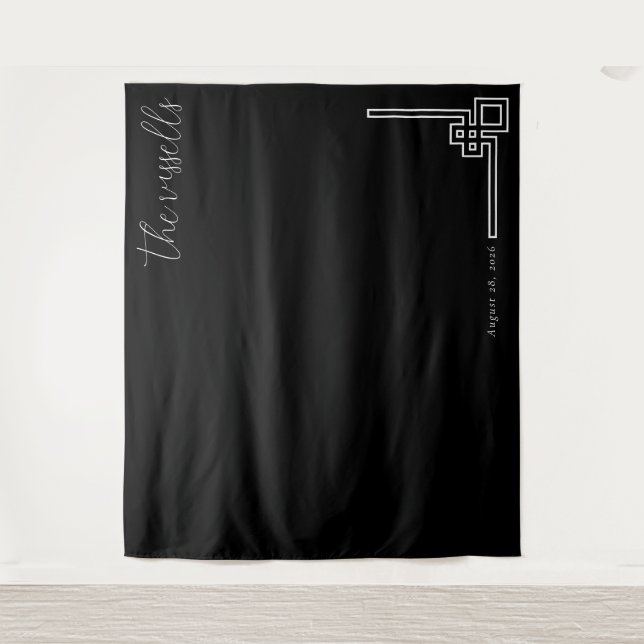 Tenture Calligraphie géométrique noire élégante (Devant)