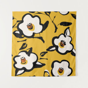 Tenture Camélia jaune, floral démodé douteux.