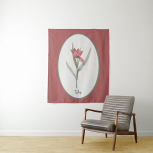 Tenture Caméo vintage de la fleur de tulipe rouge