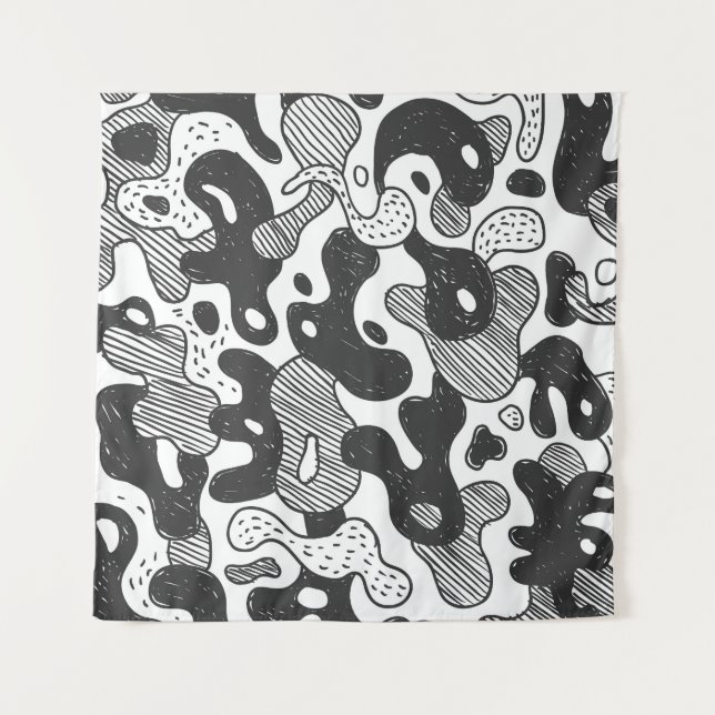 Tenture Camouflage de Doodle Abstrait style noir (Devant)
