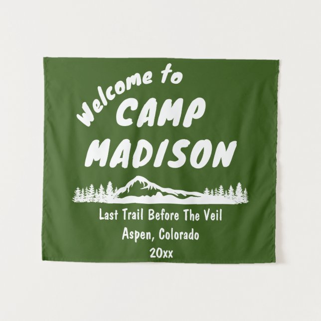 Tenture Camp Bachelorette Bach Mountain Camping Prop Sign (Devant (Horizontal))
