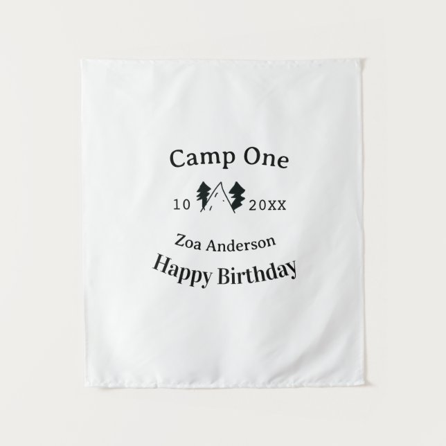 Tenture Camp un joyeux anniversaire nom date campingaventu (Devant)