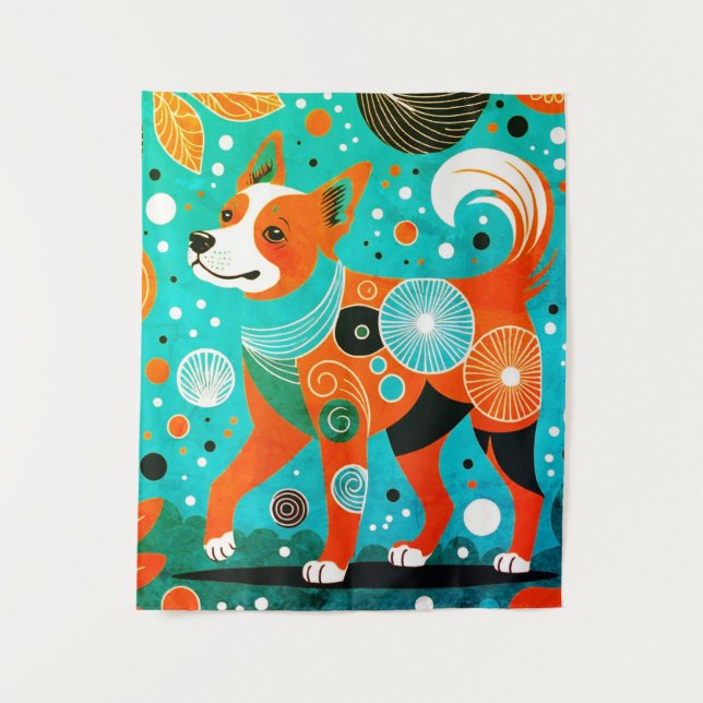 Tenture Canine Aqua-Orange (Devant)