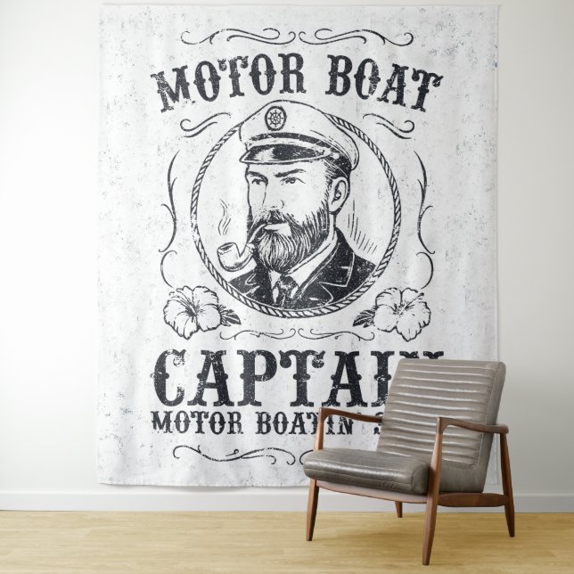 Tenture Capitaine de bateau à moteur drôle Pontoon bateau (En situation)