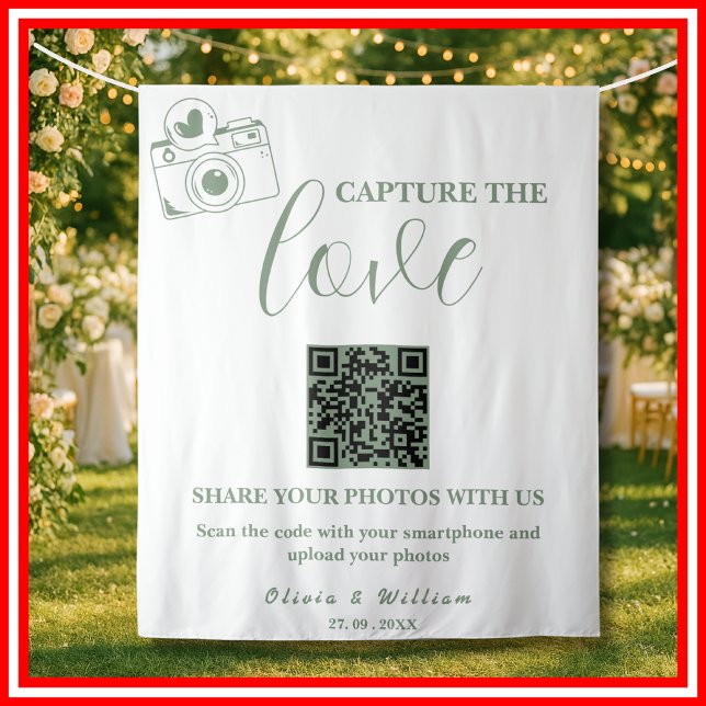 Tenture Capturez Le Mariage de QR Vert Love Sage (Créateur téléchargé)