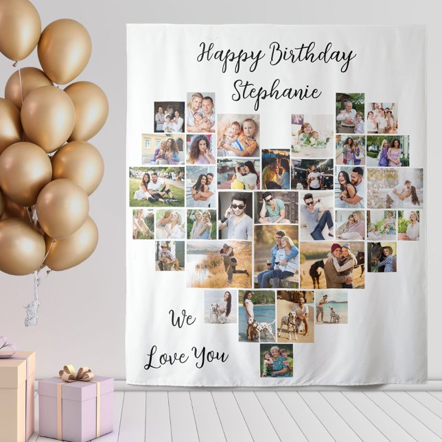 Tenture Cardiaque 36 Photo Collage Joyeux Anniversaire (Créateur téléchargé)