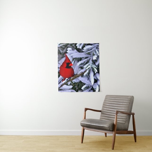 Tenture Cardinal rouge d'hiver (En situation)