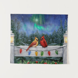 Tenture Cardinaux et lumières de Noël Neige d'hiver
